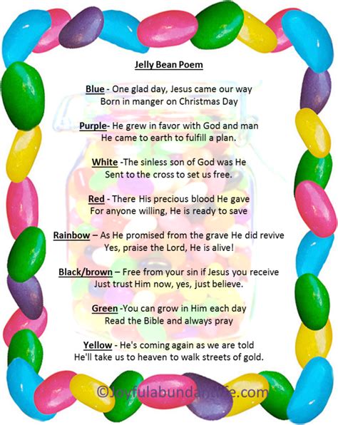 Jelly Bean Poem For Easter Printable